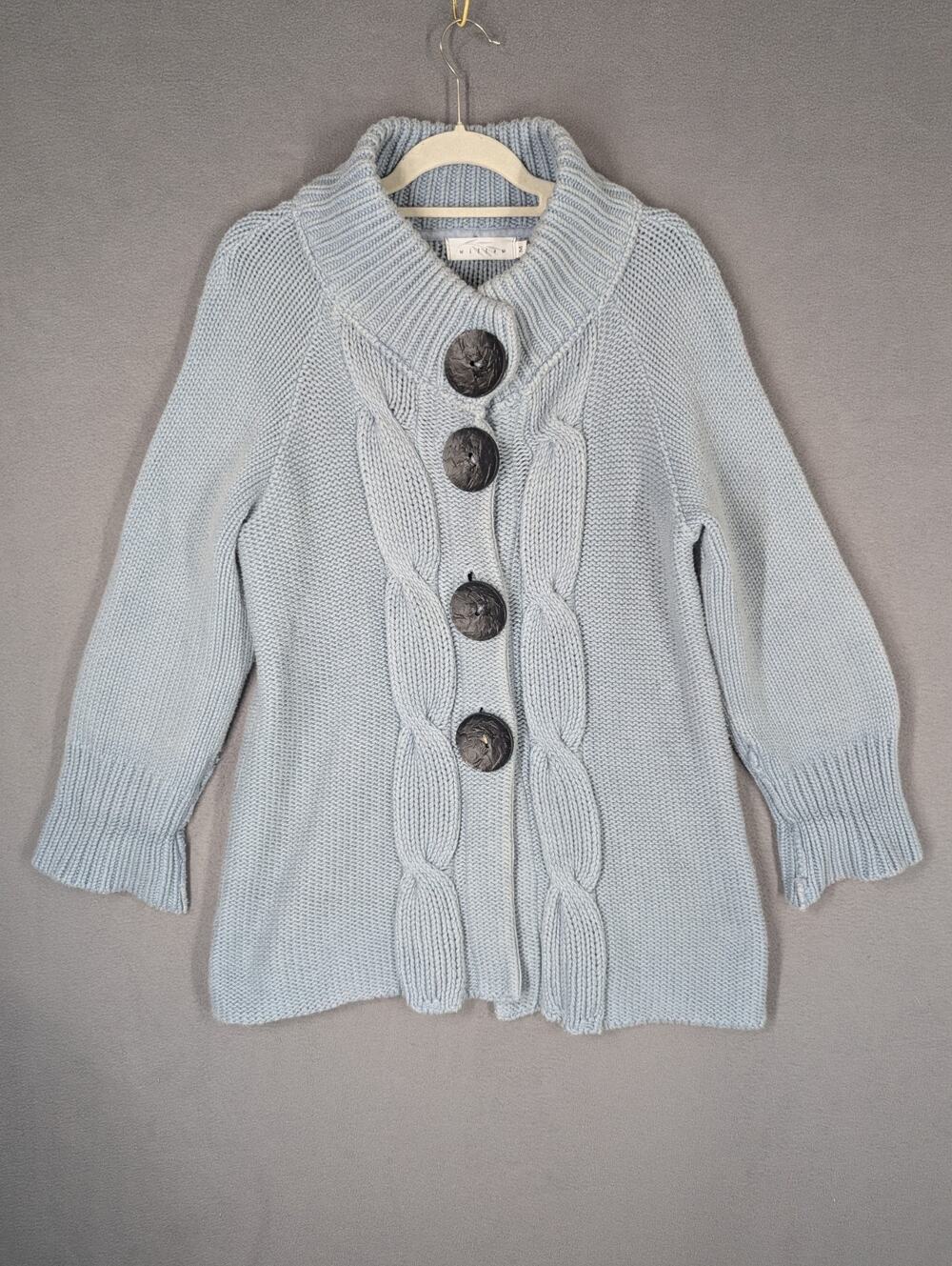 Willow Cardigan Womens Medium Gray Cable Knit Large Buttons Vintage